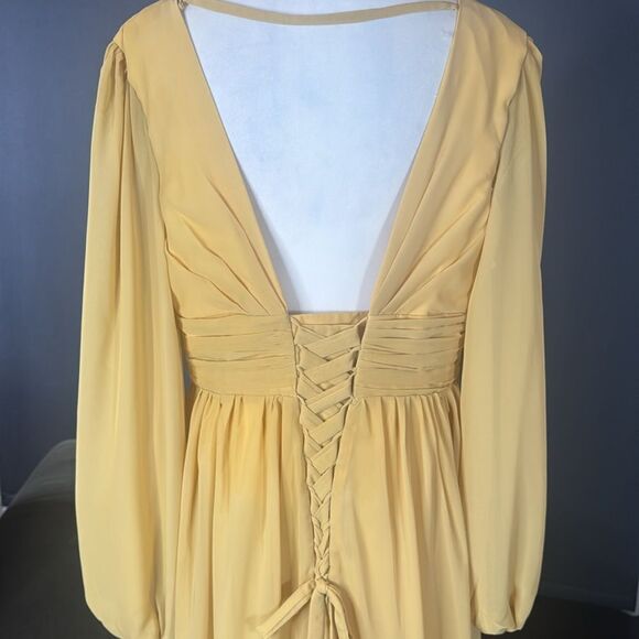 Women’s Full Length Long Sleeve Chiffon V-Neck Formal Dress Corset Back Size 16 - Picture 6 of 12